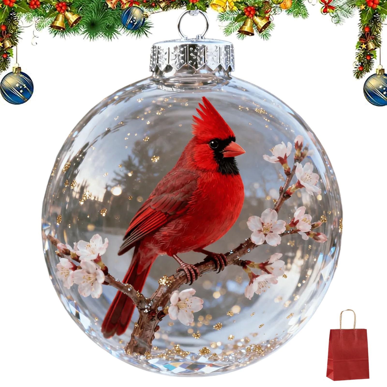 2026 Marine & Forest Life Glass Decoraton Collection, Glass Hummingbird Ornament Crystal, 2026 Animal Christmas Ornaments for Christmas Tree Room Decor, Holiday Ornaments (Cardinal)
