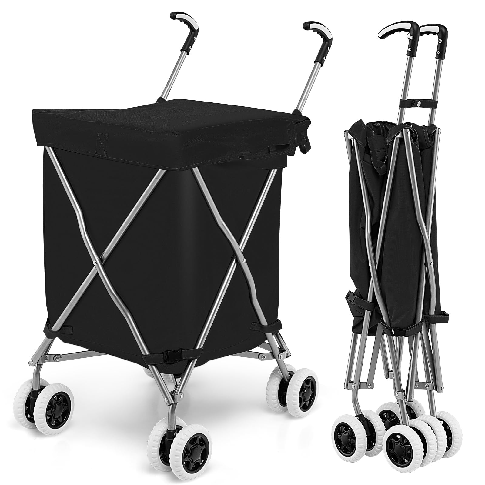 SOARS Carro de la Compra de Tela Oxford 90 L, Carro Compra 4 Ruedas Flexibles, Forro Extraíble e Impermeable, Carretilla Plegable para Supermercados, Ferias y Puestos de Venta (Negro)