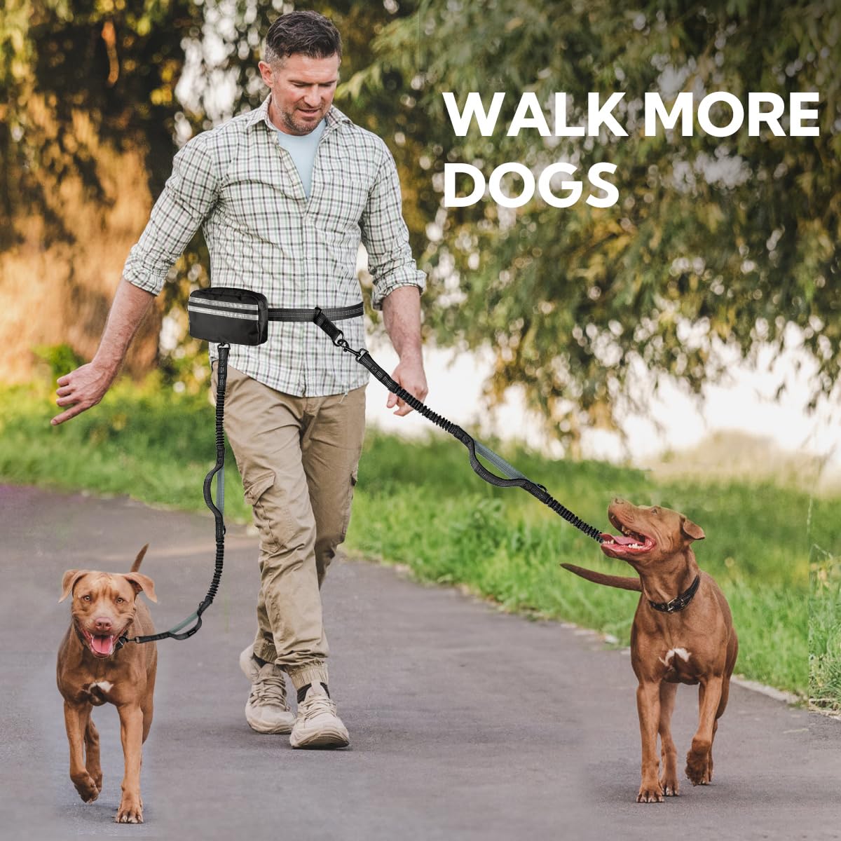 Correa de perro manos libres con bolsa, correa doble para dos perros, correa retráctil para perro con asas dobles acolchadas, correa de cintura para perro para pasear perros, correa de correr