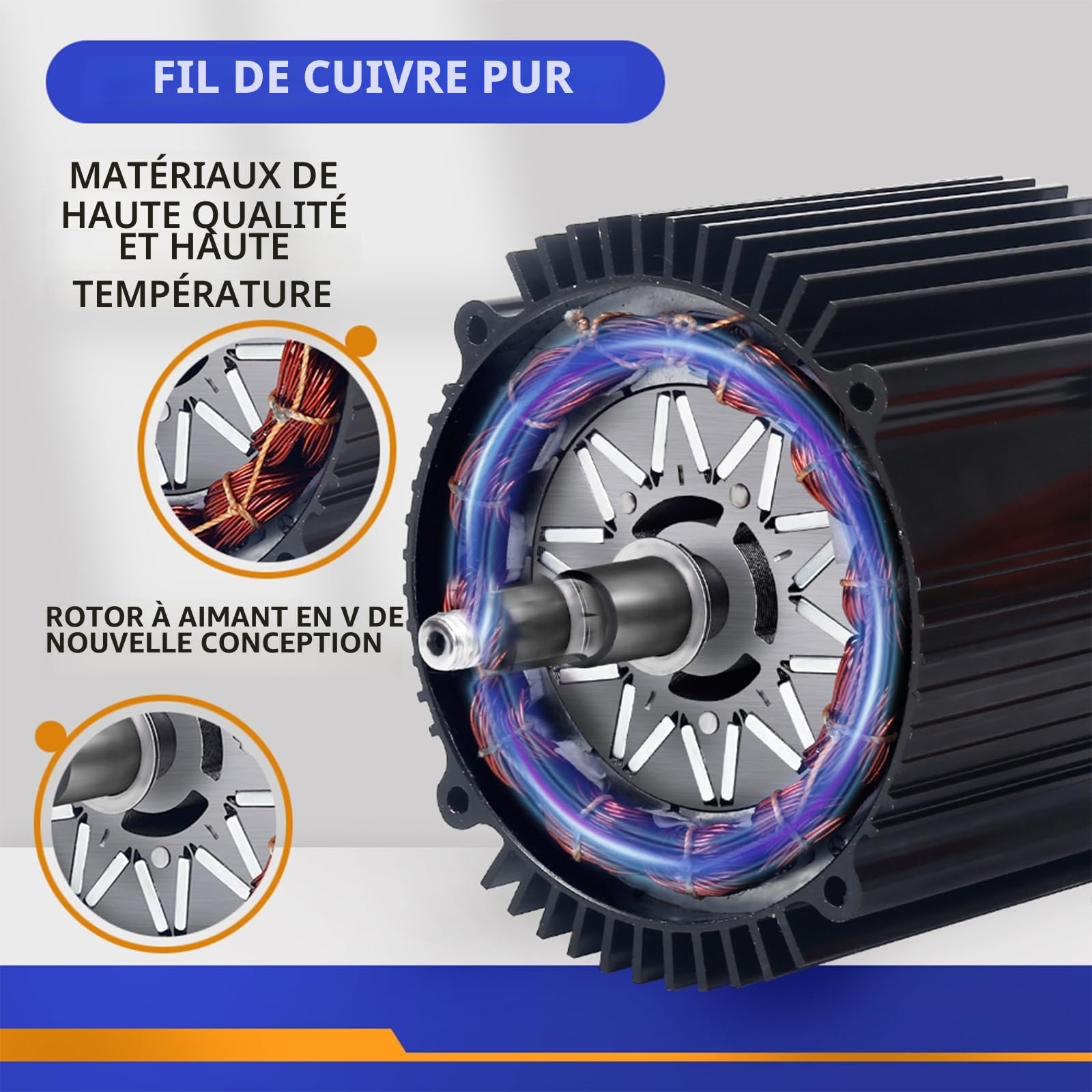 Kunray Moteur électrique 72 V 5000 W - Moteur électrique haute performance amélioré - 6800 tr/min - Pour kart, scooter, Dirt bike, ATV/moto, Razor - Kit de mise à niveau (kit moto 5000 W)