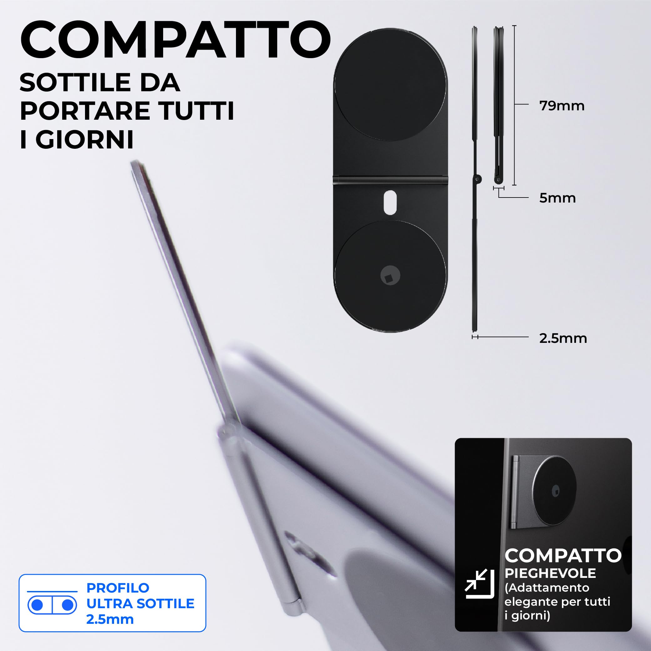 Rolling Square Edge Pro Core - Sostegno Magnetico per Tablet e Cellulare, Accessorio per Smartworking e Produttività, Compatibile con Magsafe, Nero