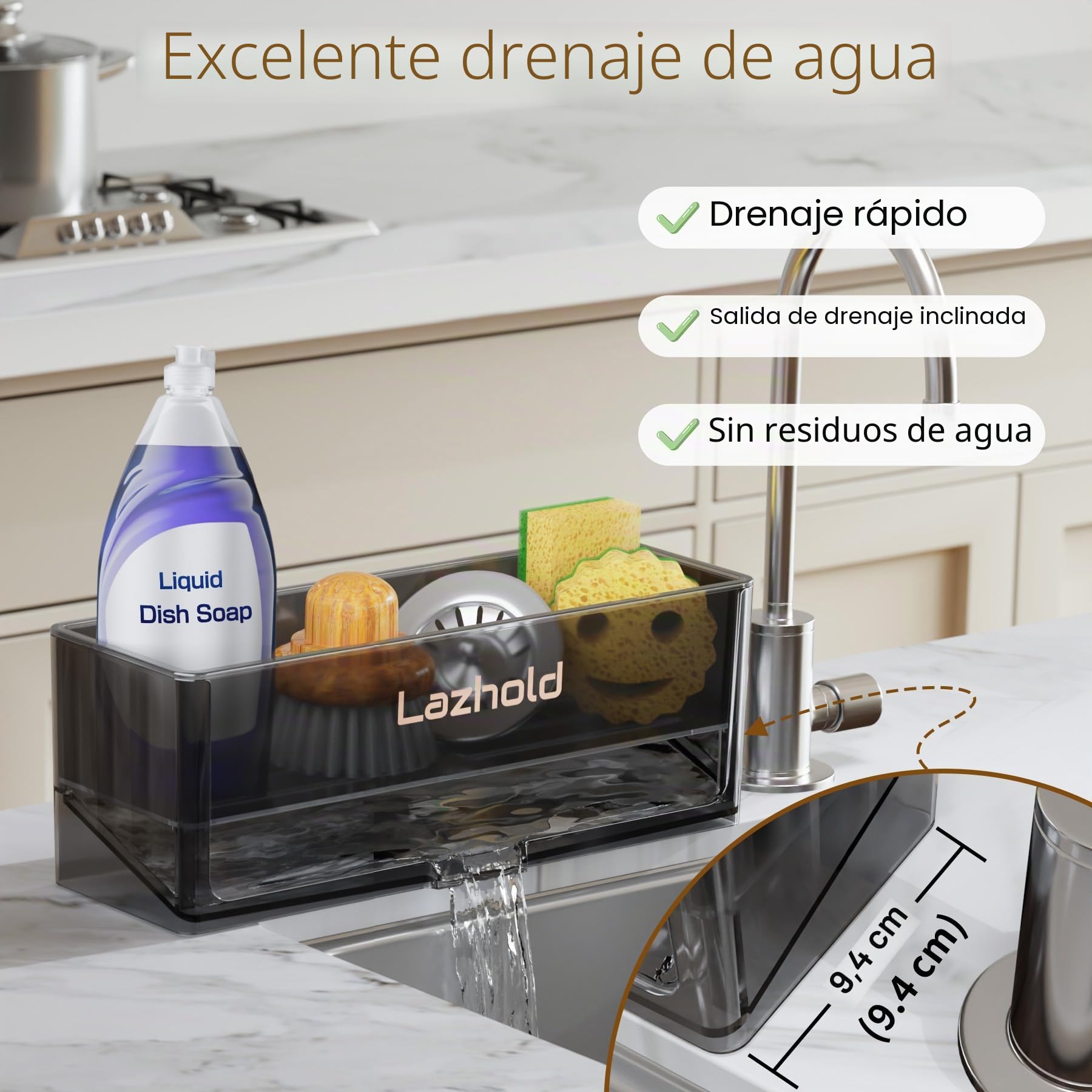 Organizador de Fregadero Cocina de Esponja con Estante Extraíble y Gran Capacidad, Organizador de Fregadero para Baño Cocina Fregadero (Negro)