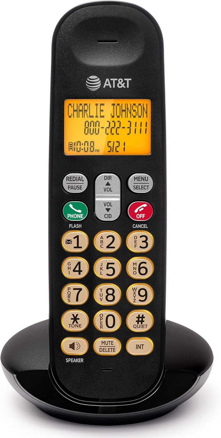 AT&T Landline Home Phone with LCD Display, Lighted Keypad, Caller ID/Call Waiting, Cordless Phone DECT 6.0 Full-Duplex Handset Speakerphone, ECO Mode, Voicemail Waiting Indication, Quiet Mode: EL1101