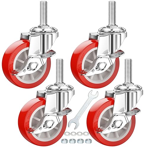 Dicasal - Ruedas giratorias de tallo roscado de tamaño americano, resistentes, de hule, duraderas, con rodamiento de 12-13 x 1-12 pulgadas, ruedas