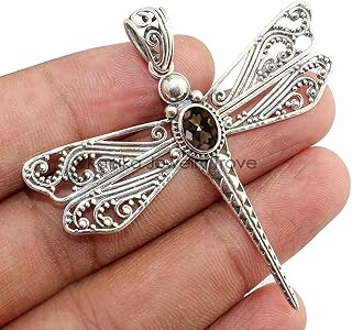 925 Sterling Silber Libelle Anhänger für Frauen & Mädchen Muttertagsgeschenk, 7 x 5 mm Ovalschliff Rauchquarz Gedenkanhäng...