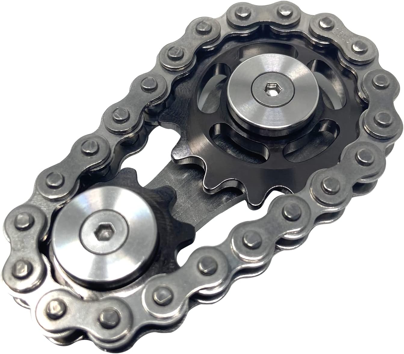 Bike Chain Gear Fidget Spinner, Double Gears Figity Spin Finger Stainless Steel, Figit Toy for Adults Kids SS Material Golden (Black Gun Metal)