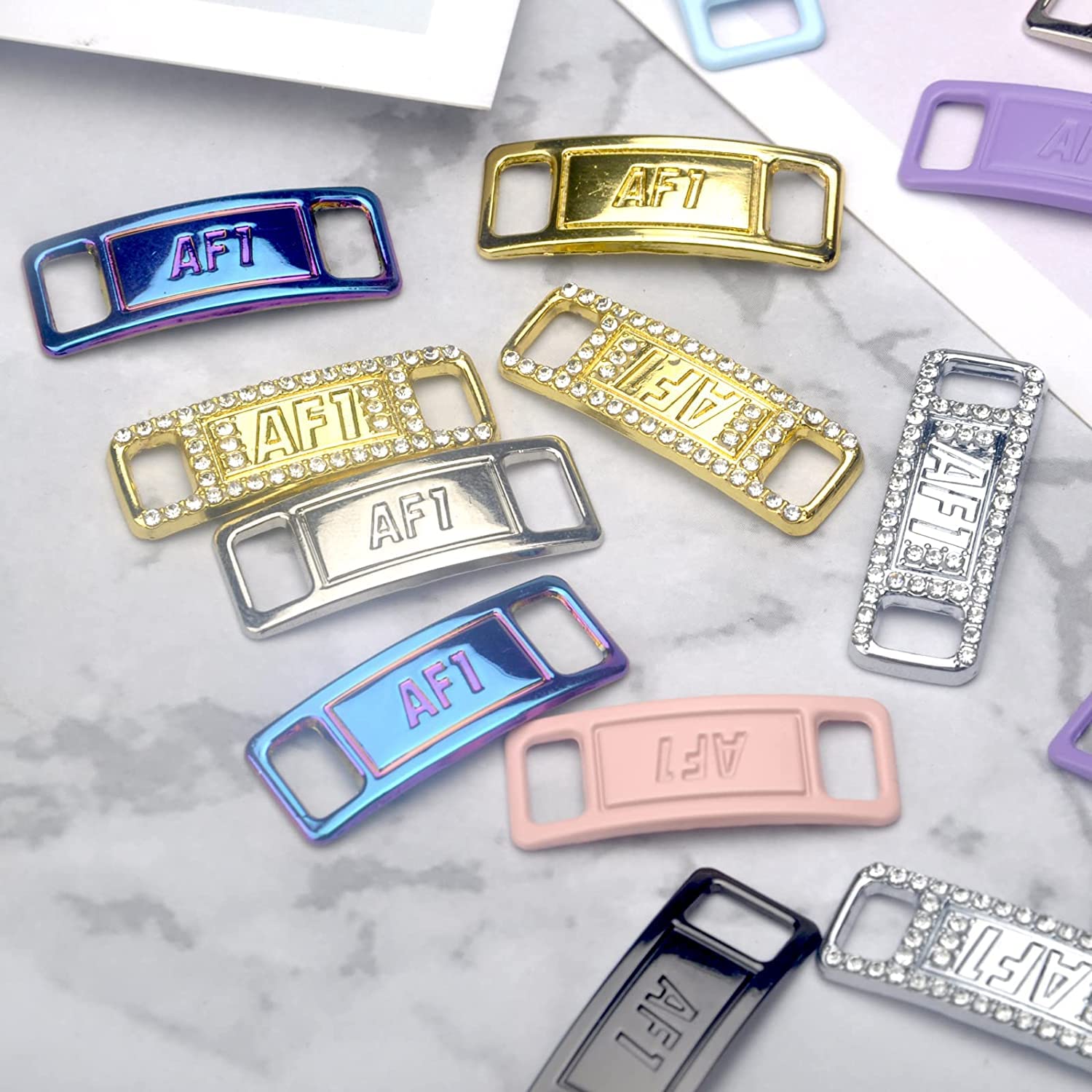 Apomoons10 Pairs Af1 Metal Tag Replacement Af1 Matte Silver Lace