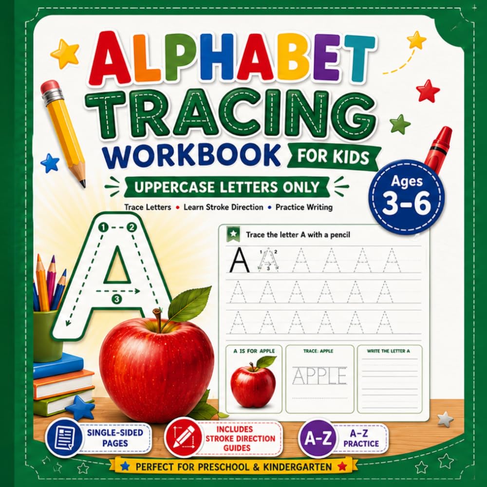 Alphabet Tracing Workbook for Kids: Uppercase Letter Practice for Ages 3-6