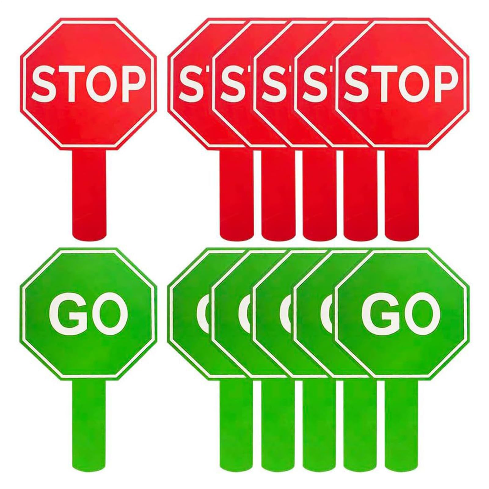 Segnale And Go - 10 Segnali Stradali | Paletta Avviso Impermeabile Doppia Faccia con Manico per Controllo Parcheggio Traffico e Attività Sicurezza Bambini