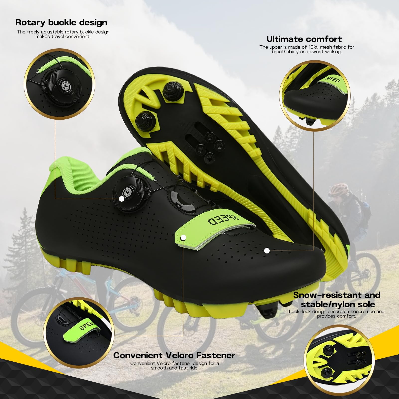 LZQpearl Chaussures De Cyclisme, Hommes Femmes Bottes De Vélo De Montagne, Unisexes Baskets D'extérieur Pro VTT Compatibles avec Tous Les SPD avec Système De Lacets À Rotation Rapide