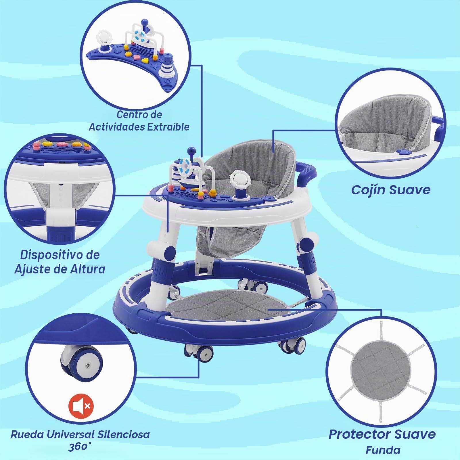 Andador Bebes 5 en 1,Con Bandeja Desmontable y Juguetes Musicales,Andador Plegable para Bebés,Tacata Bebe,Apto para Bebés a Partir de 6 Meses