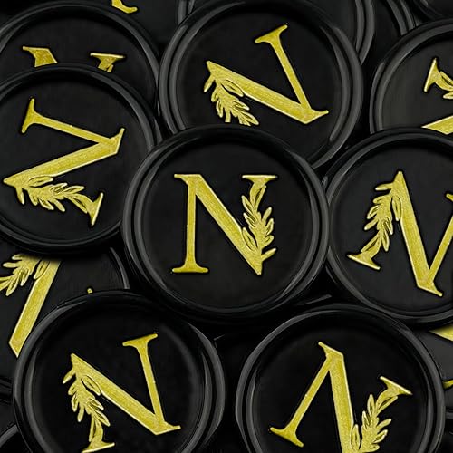 25 calcomanías de sello de cera doradas y negras hechas a mano con hojas botánicas vintage, calcomanías de cera para invitaciones de fiesta de boda,