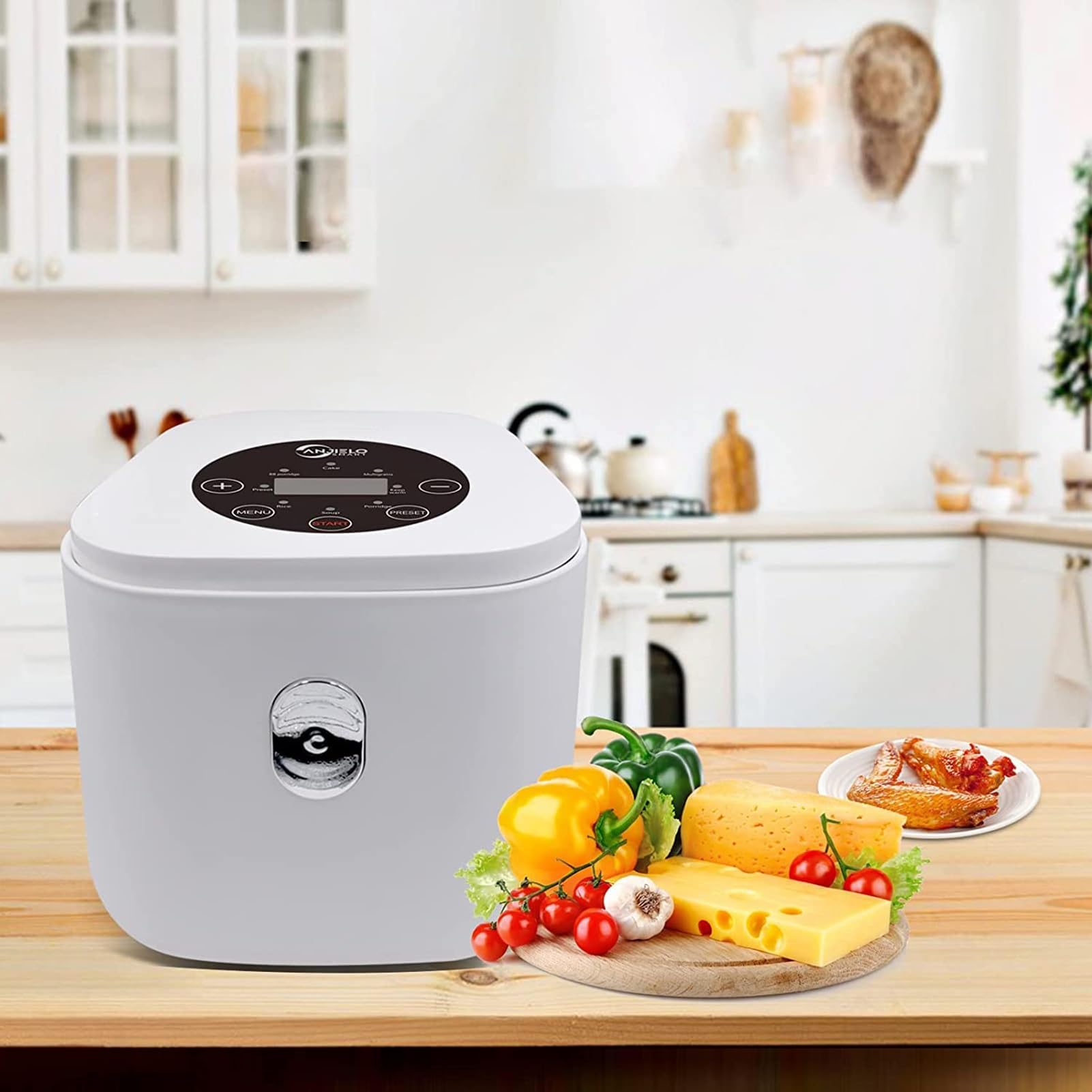 THEGA Cuociriso - Cuociriso E Funzione di Riscaldamento A Vapore (2,5 L) Rivestimento in Acciaio Inox 201, Cuociriso con Cestello per Cottura A Vapore, con Spatola E Misurino, per 1-4 Persone