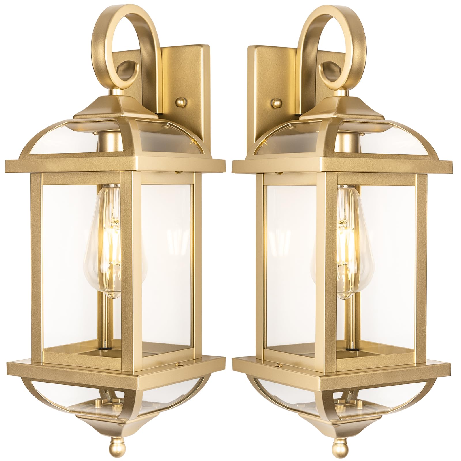 Photo 1 of Roravilila 2-Pack 18” Gold Light Fixtures Outdoor Wall Lights Exterior Lanterns, Brass Porch Lights Outside Anti-Rust Aluminum Patio Lights for House Clear Glass Wall Mount Lighting, IP65 Waterproof