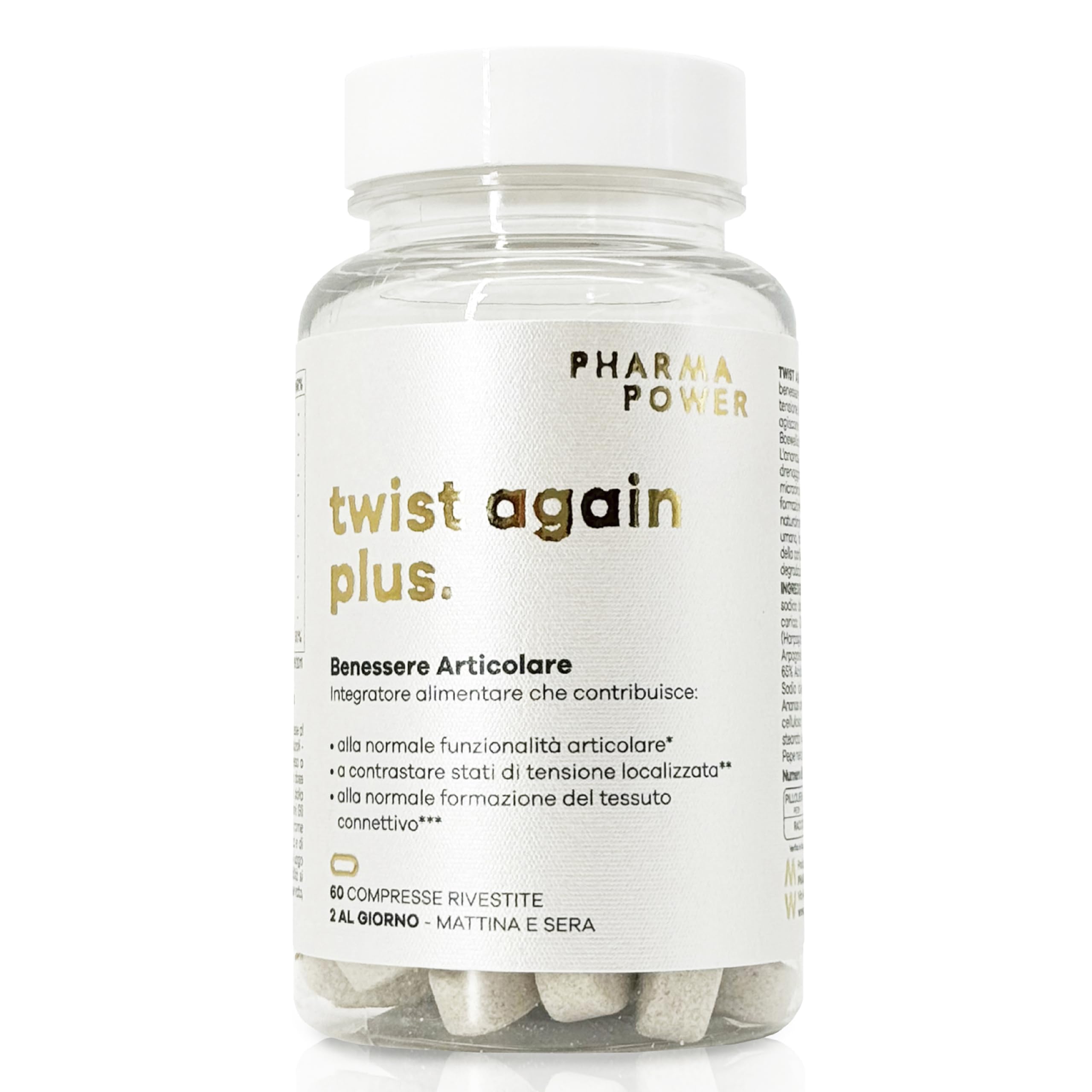 PharmaPower Twist Again Plus Integratore Articolazioni, Utile per Dolori Articolari, Muscolari, Elasticità Cartilagini e Funzionalità Ossa, Senza Glutine e Senza Lattosio, 60 Compresse