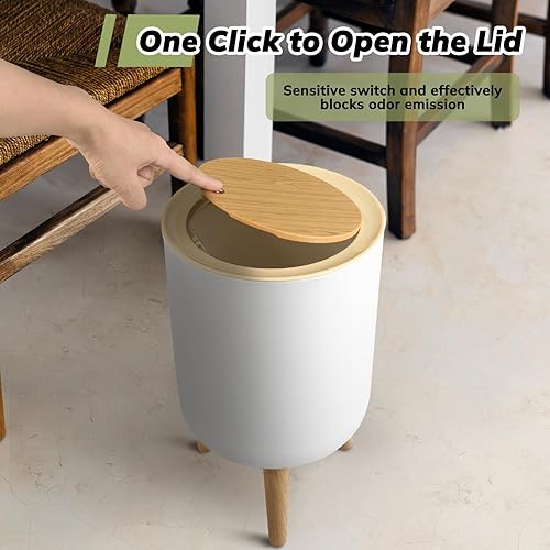 Miniatura 5 de Cubo de basura de 1.8 galones para cocina y baño con tapa, bote de basura pequeño y moderno de 7 litros con tapa emergente, papelera de plástico