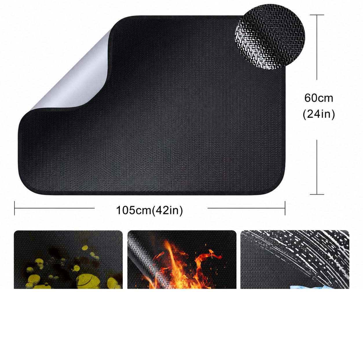 Tapis de Protection Thermique Pliable 60x105 cm Ignifuge Anti-étincelles pour Barbecues Poêles à Bois Sol