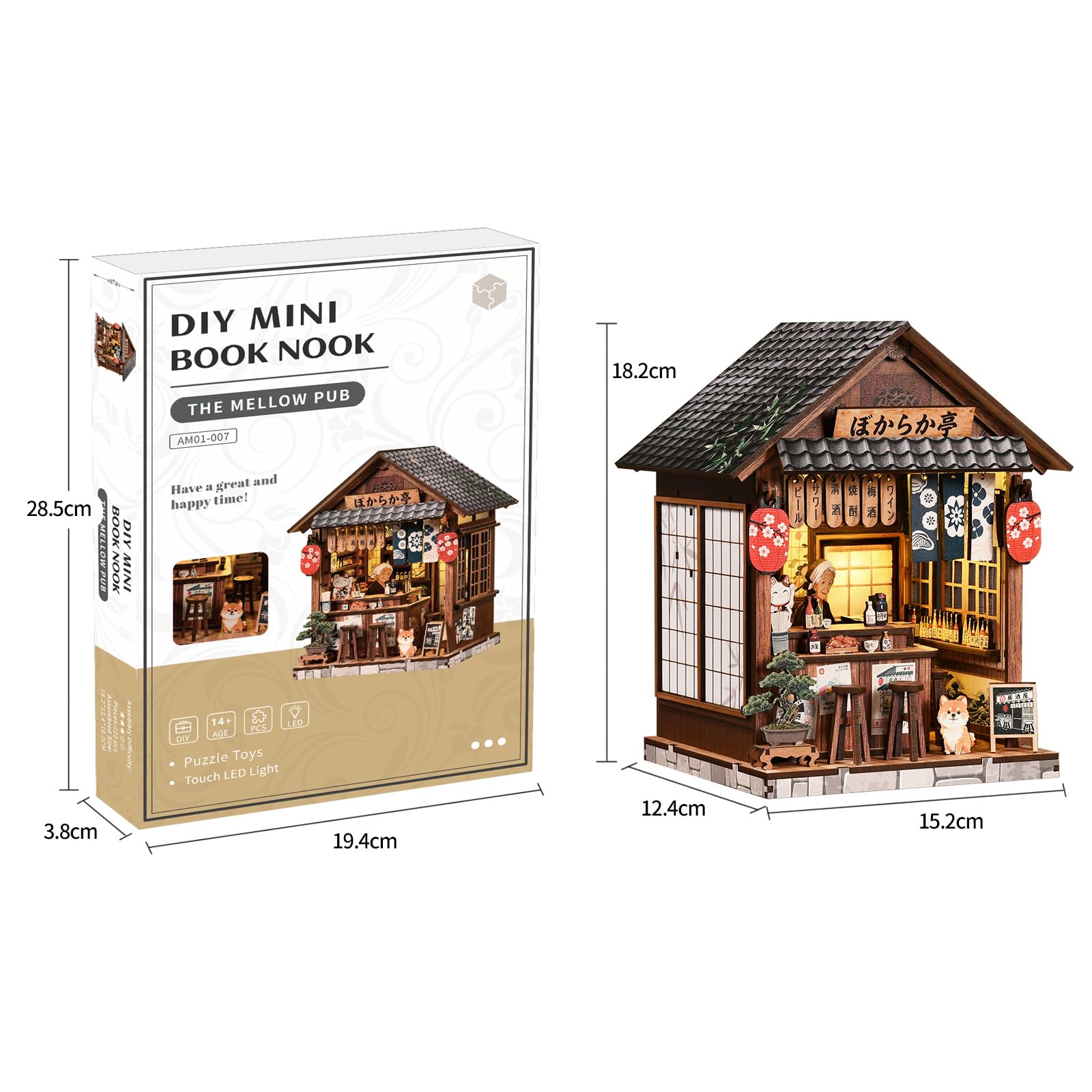 Book Nook Japan, Booknook Puppenhaus Modell，Dekoratives Bücherregal-Display & Wohndeko，3D-Holzpuzzles Buchecke, DIY-Miniaturhaus-Set（Yiran Izakaya）