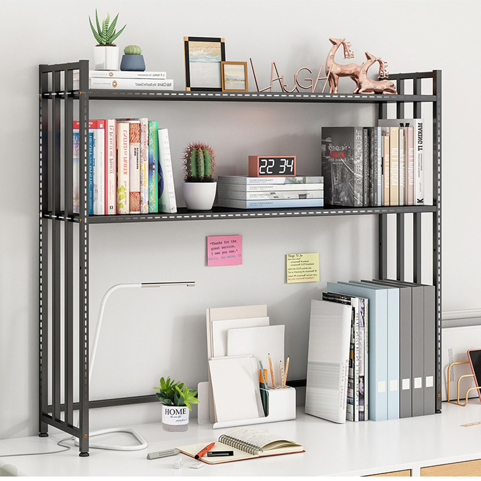 RWRAPS Organizzatore da scrivania Scaffale portaoggetti Espositori Regolabili in Metallo Scaffale da scrivania e libreria per casa, Ufficio (Nero 103 cm)