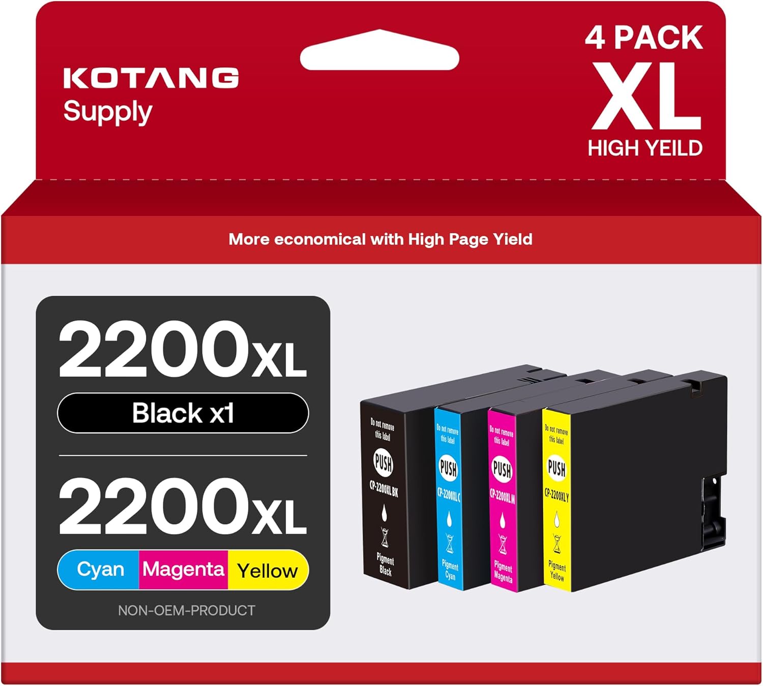 2200XL Ink Cartridges Replacement for Canon 2200 Ink Cartridges Compatible with Maxify MB5020 MB5120 MB5320 MB5420 iB4020 iB4120 Printer (Black, Cyan, Magenta, Yellow, 4 Pack)