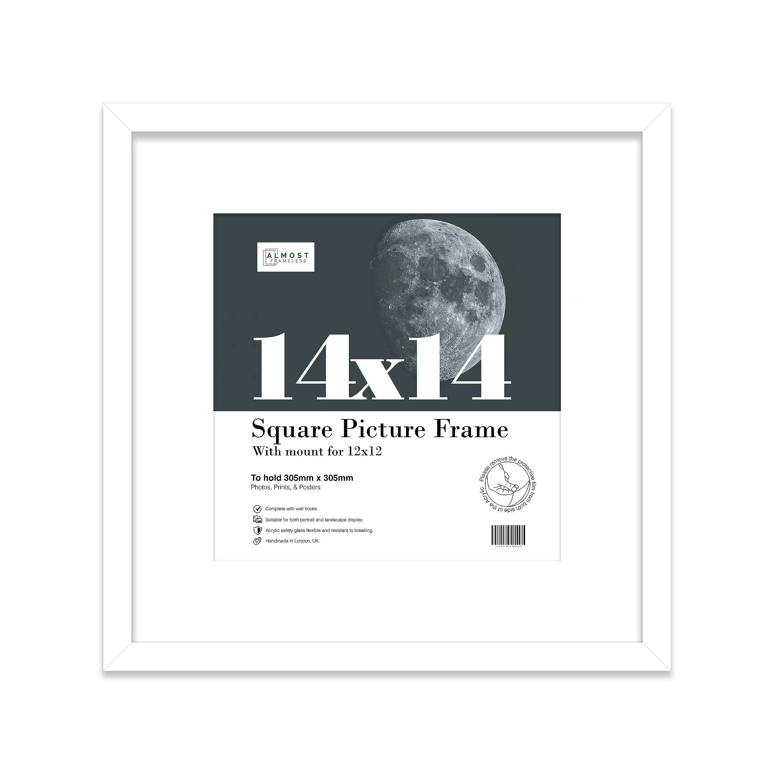 14x14 White Picture Frame with Mount for 12x12 Photos, Prints - Modern Square Wall Frame, 1 Pack