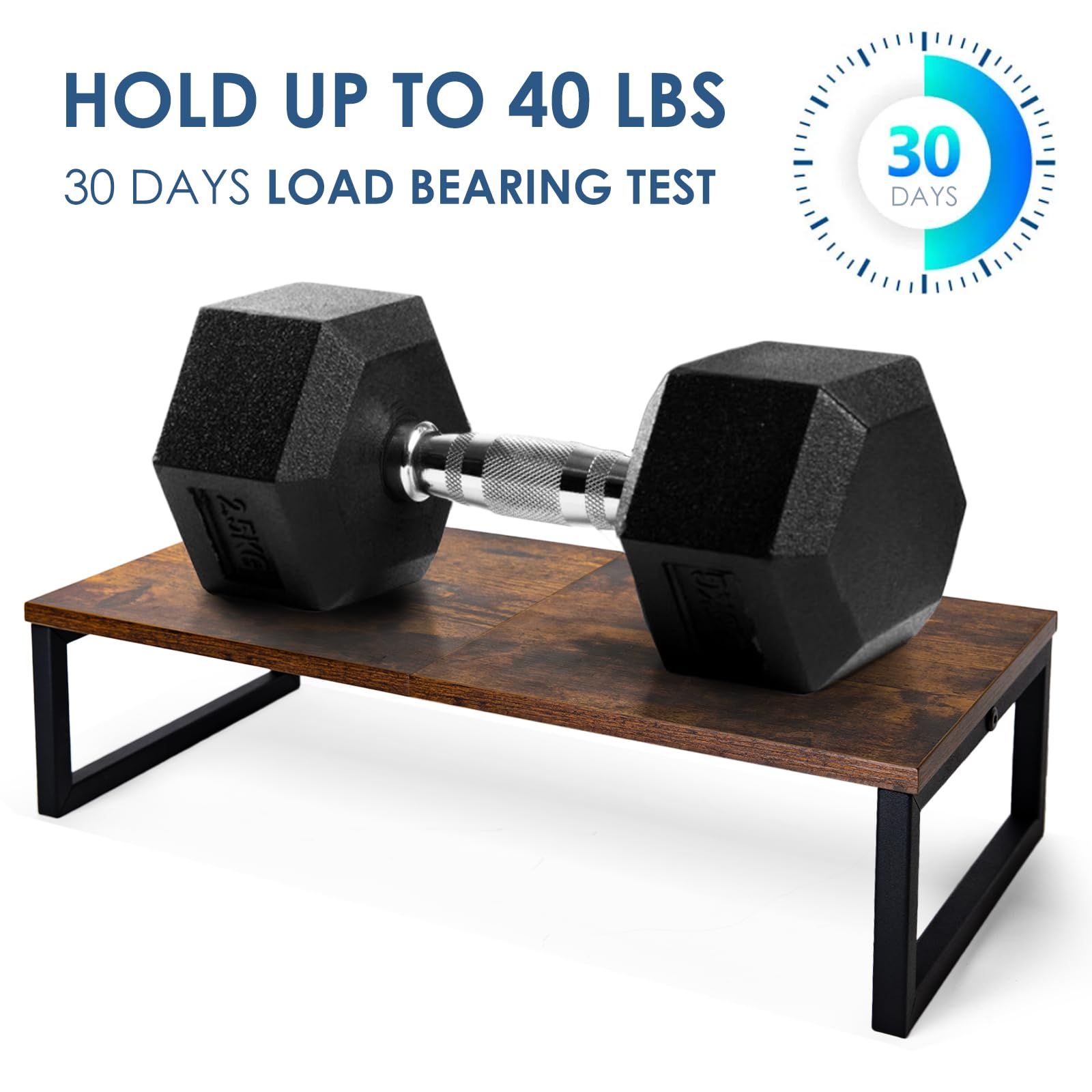 ARCOBIS 20 Inch Monitor Stand - Wood & Metal Desk Riser With Extra Storage Space