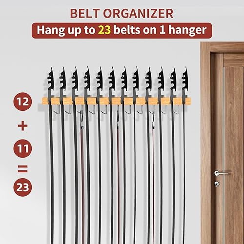 Miniatura 3 de Percha para cinturón para armario Max 42 cinturones, organizador de cinturón 2 en 1 de montaje en pared con ganchos giratorios de 360, soporte de