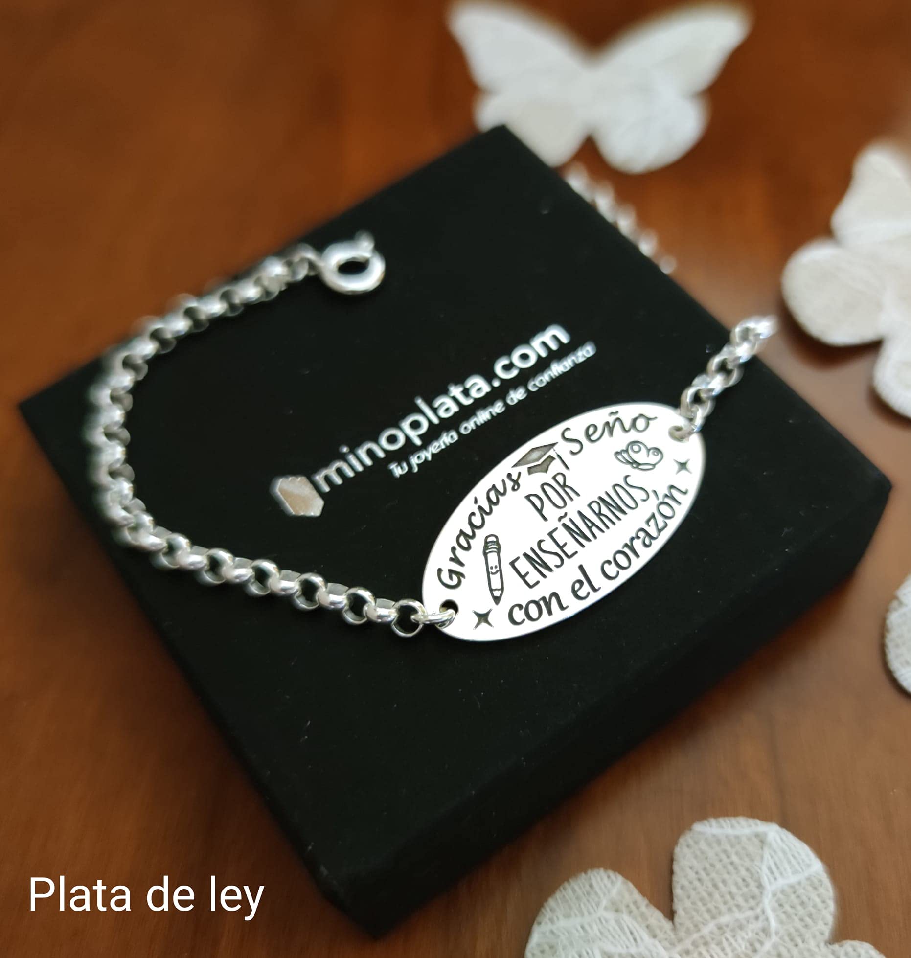 Pulsera de Plata con Mensaje para Regalar a profesoras Gracias seño por enseñarnos con el corazón Hacer maestras de guardería, Infantil o Primaria