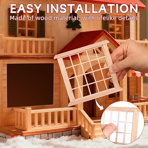 Miniatura 3 de Ventana de casa de muñecas, marco de ventana en miniatura de madera a escala 1:12, para muebles de casa de muñecas, decoración de jardín de hadas y