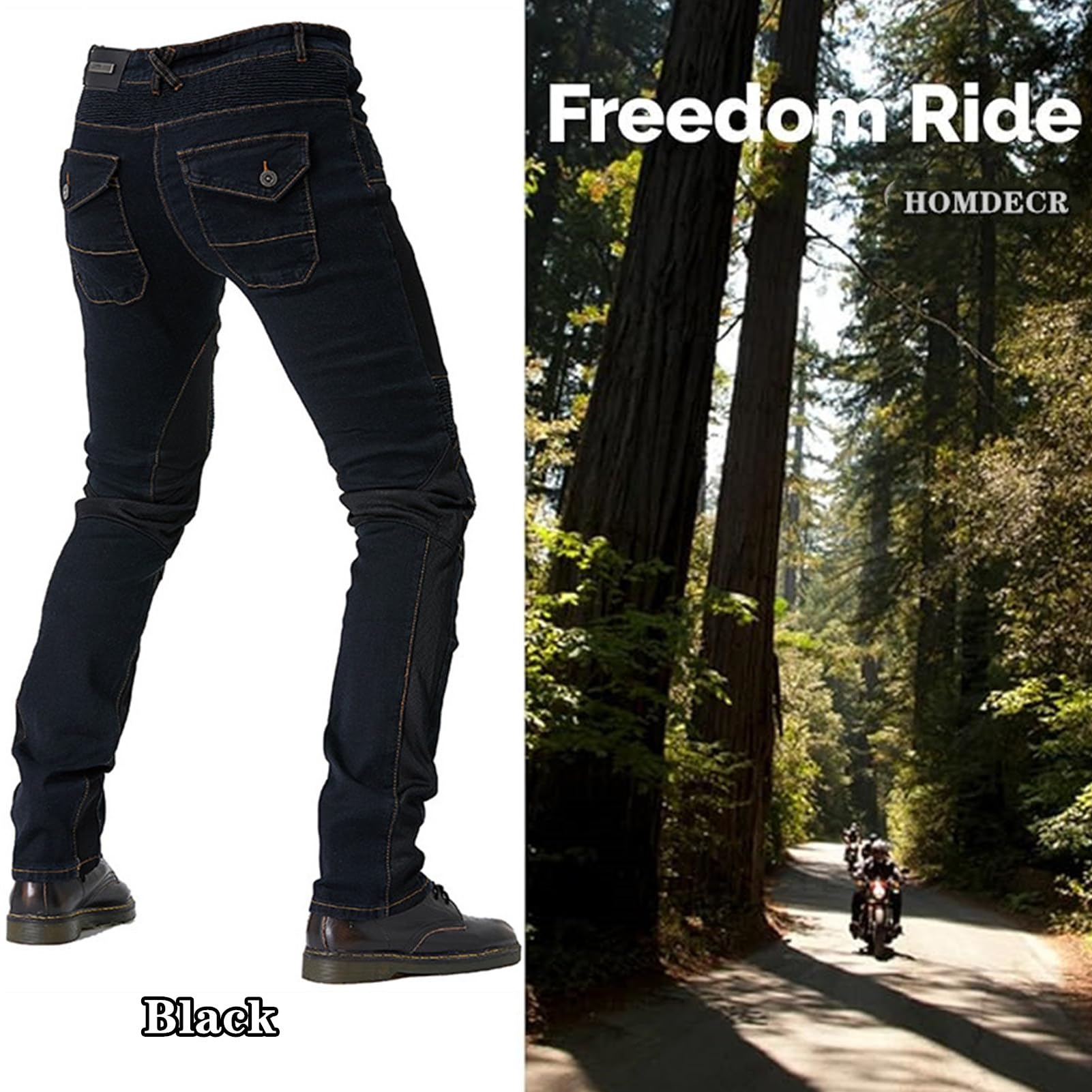 Jeans da Moto da Pantaloni da Motociclista in Denim Impermeabili Protezione Impermeabile Pantaloni da Moto da Ciclismo Jeans da Motociclista Elasticizzati con 4 Protezioni (Nero,S)