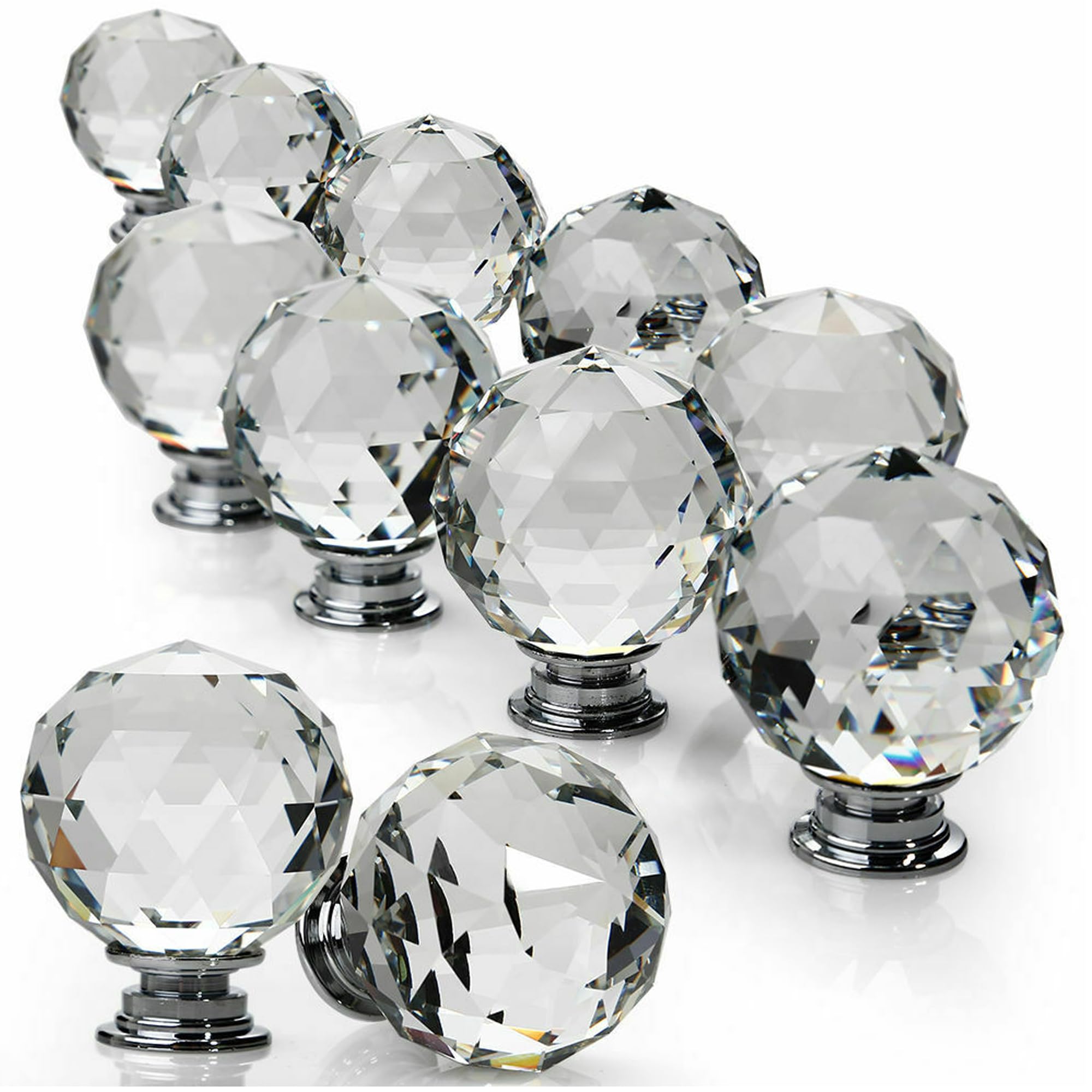 ZENO 30MM Clear Crystal Diamond Glass Door Knobs Handle Cupboard Pull Drawer Kitchen Cabinet Drawer Knob + Screw Set Home Decorating for Bedroom Furniture, Bedside Cabinet, Dresser Unit and Chest (4)