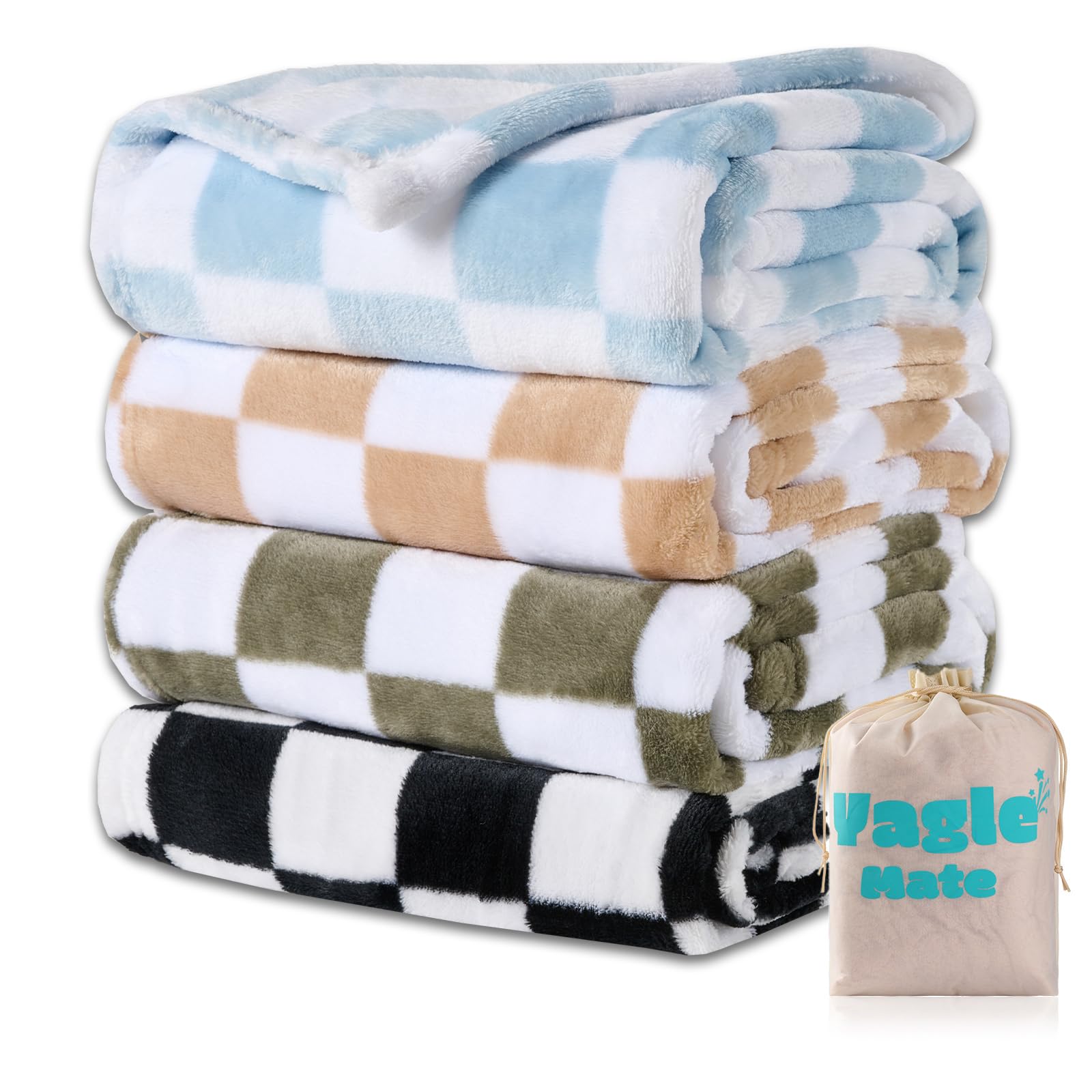 4 Pcs Baby Blankets, Fluffy Small Crib Baby Blankets for Boys, Fleece Checkered Blanket, Toddler Receiving Blankets 30×40