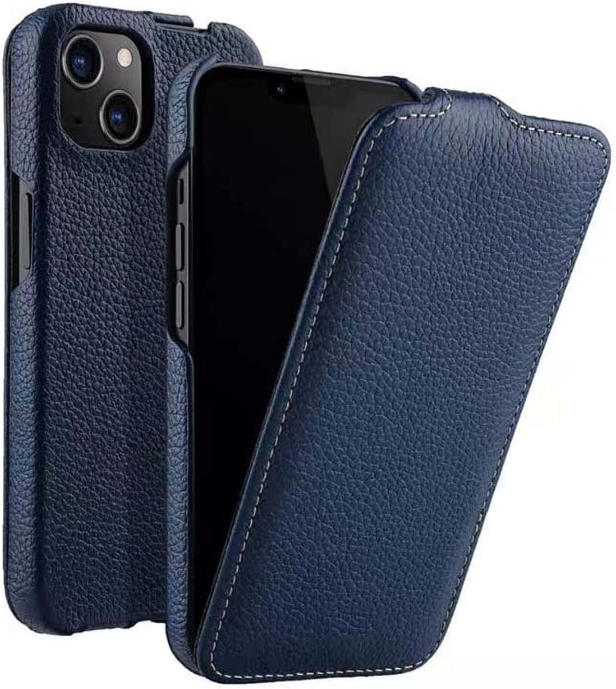 Étui iPhone 14 Plus protégeant l'écran des chutes avec rabat vertical en cuir bleu - 8