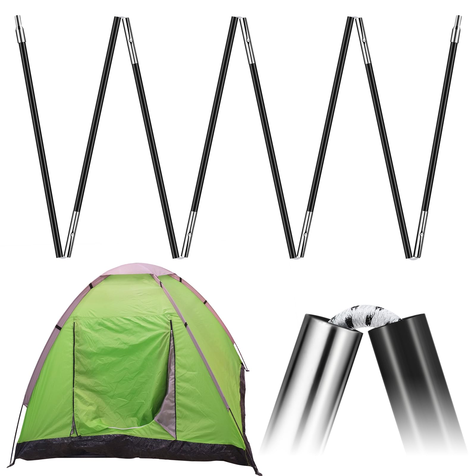 Yaocom Fiberglass Tent Poles Replacement Pre Assembled Black Tent Poles Camping Rod Parts for Hiking Outdoor Camping Backpacking