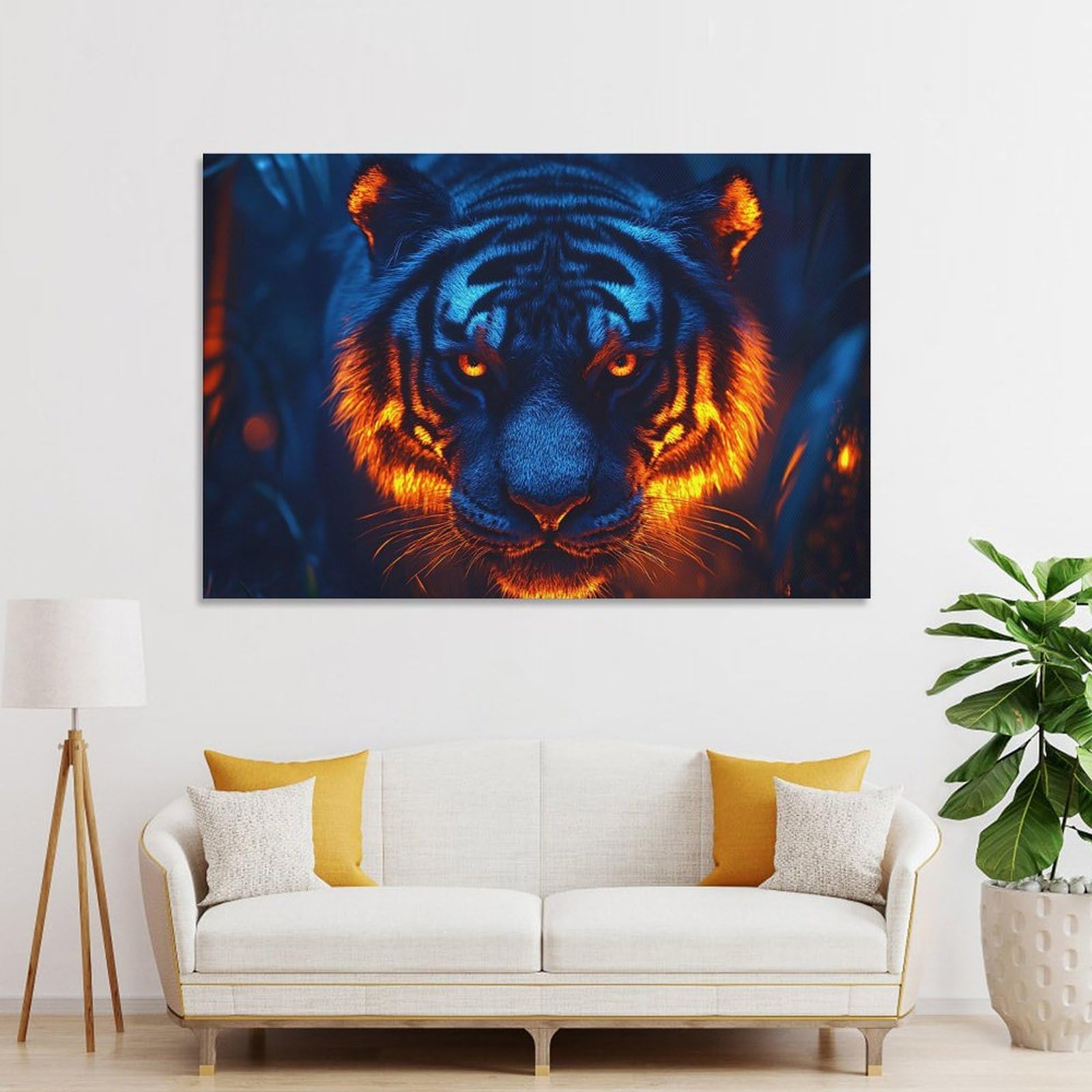 Junmoney Unframe-Style-4 Wall Picture Print Glowing Tiger Portrait, 20X30inch(50X75cm), For Entryway, Lounge Links Or Small Walls, Home Artwork For First Impressions