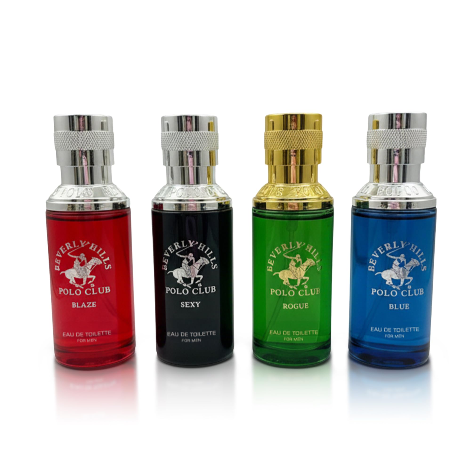 Beverly Hills Polo Club Men's Fragrance Collection - 4 Premium Eau de Toilette Colognes (1oz Each) - Diverse, Long-Lasting Scents: Blaze, Blue, Rogue, Sexy - Ideal Gift Set for Him