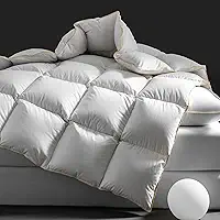 DREAMHOUR Luxuoso edredom de pluma de ganso branco tamanho Queen preenchido com penas e plumas fofas peso médio enchimento de edredom para todas as estações cama de hotel algodão orgânico ultramacio