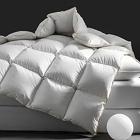 DREAMHOUR Luxuoso edredom de pluma de ganso branco tamanho Queen preenchido com penas e plumas fofas peso médio enchimento de edredom para todas as estações cama de hotel algodão orgânico ultramacio