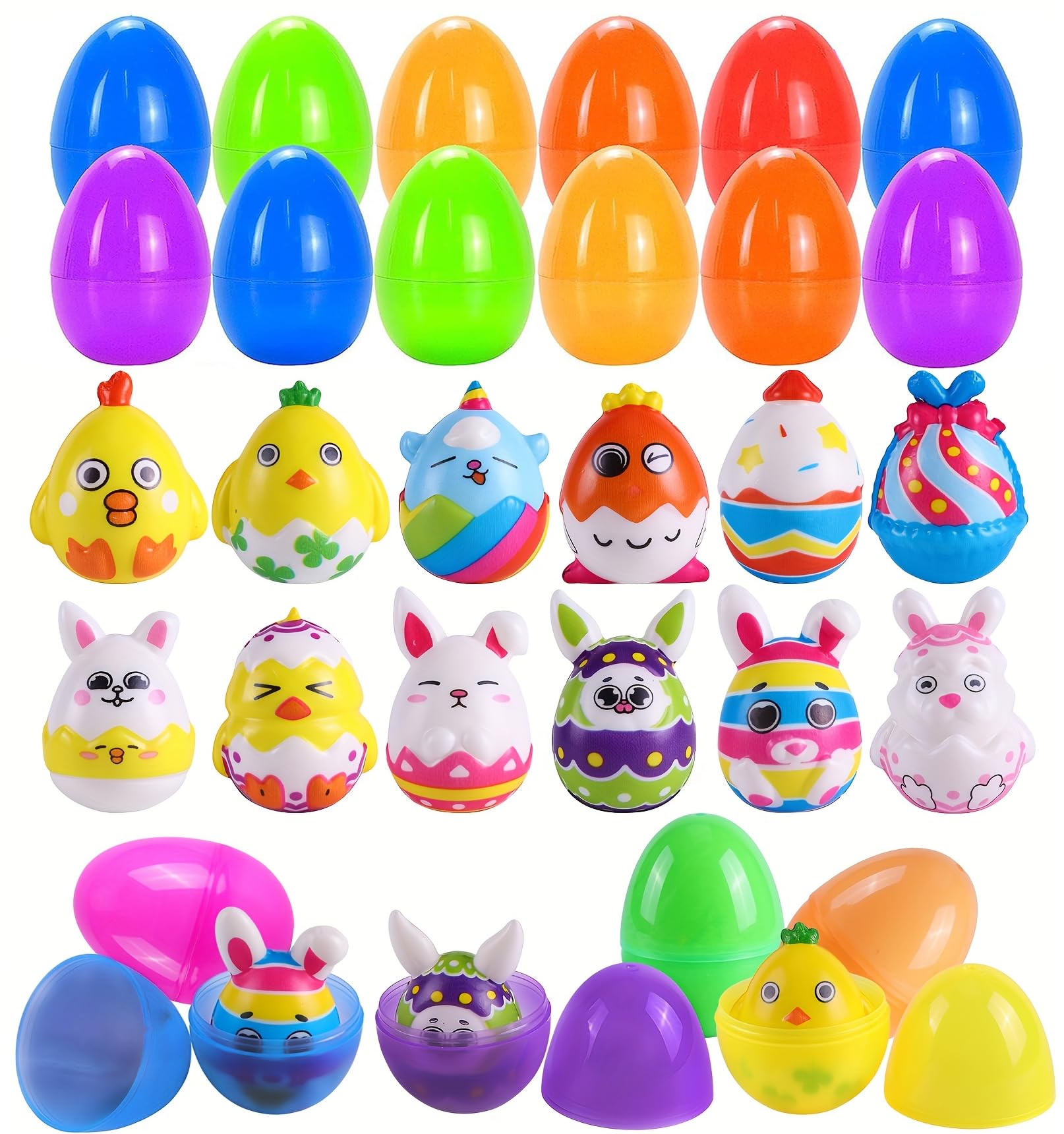 Easter Egg Squishies Toys for Easter Eggs Hunt Slow Rising Stress Squishies for Kids Bunny Chick Stress Balls
