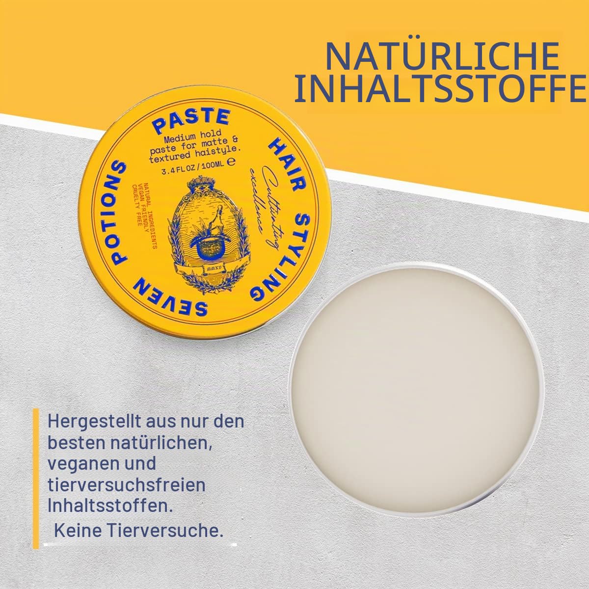 Seven Potions Haarstylingpaste für Männer 100ml - Mittlerer flexibler Halt Knete - Mattes und strukturiertes Finish - Einfache Anwendung - Natürlich, vegan, tierversuchsfrei