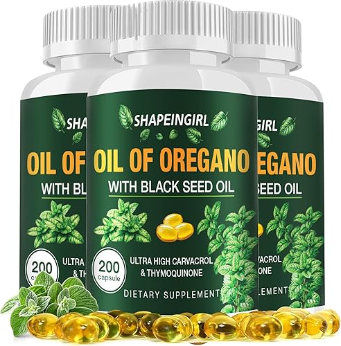 Cápsulas de aceite de orégano con aceite de semilla negra, suplemento de aceite de orégano orgánico, 600 cápsulas blandas, carvacrol de alta