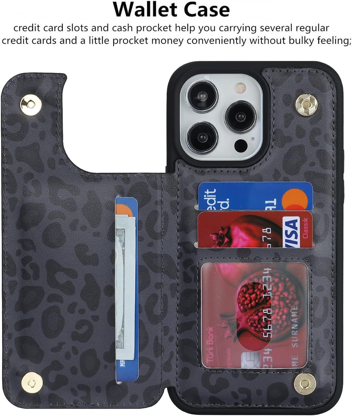 iCoverCase Compatible with iPhone 14 Pro Max Phone Case with Card Holder, Wallet Case for Women Men RFID Blocking PU Leather Protective Case 6.7 Inch (Black Leopard) - Image 7