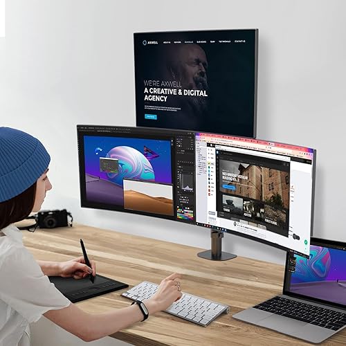 Miniatura 6 de Pholiten Soporte de monitor triple, soporte de escritorio para monitor LCD de 13 a 27 pulgadas, poste extra alto de 31.5 pulgadas, soporte