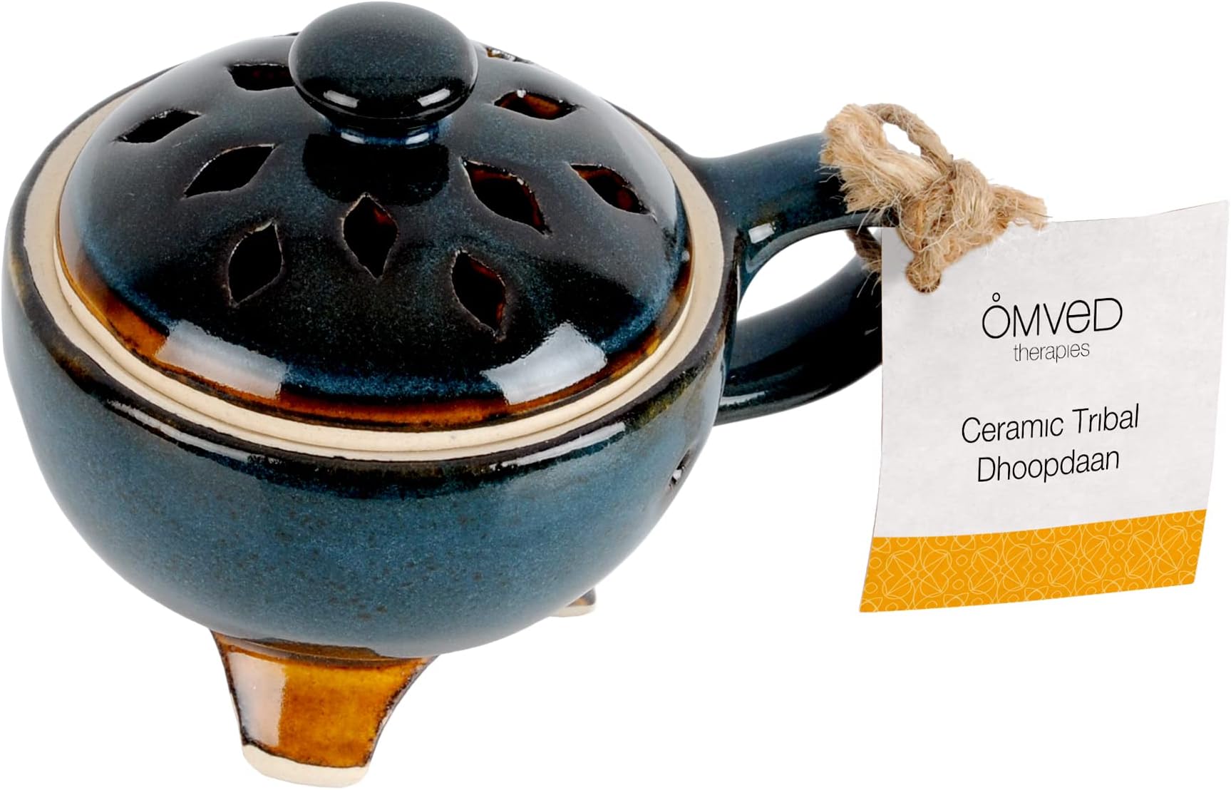 Omved Ceramic Tribal Dhoopdaan - Handcrafted Stoneware Charcoal Incense Dhoop Burner(Round)