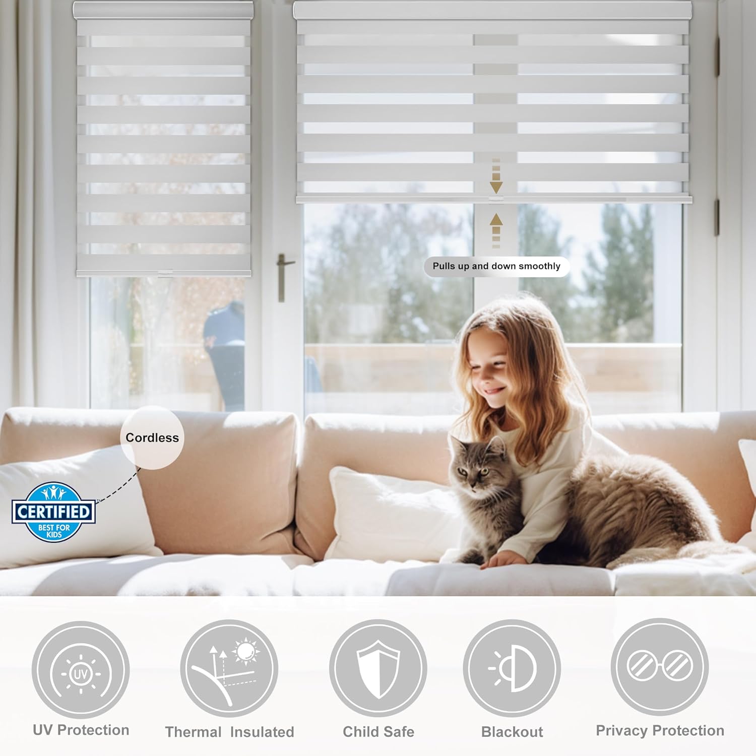 Blackout Cordless Zebra Blinds for Windows, Blinds for lndoor, Light Control, Easy to Instal, UV Protection, for Home, Offices and Door, Roller Shades, Custom Sizes,White, 35" W x 56" H