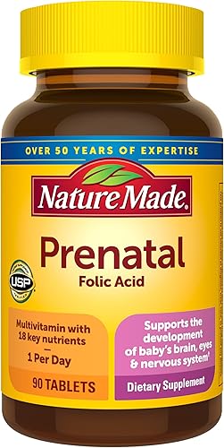 Nature Made Multivitamínico prenatal con ácido fólico, suplemento prenatal de vitaminas y minerales para el apoyo nutricional diario, 90 tabletas