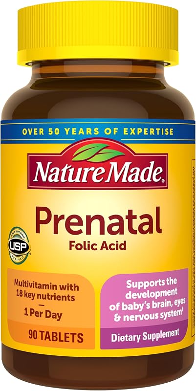 Multivitamínico Prenatal con Ácido Fólico, 90 Tabletas | Vitaminas Prenatales para Mujeres, Suplemento de Vitaminas y Minerales para Apoyo Nutricional Diario, Sin Gluten, Suministro para 90 Días
