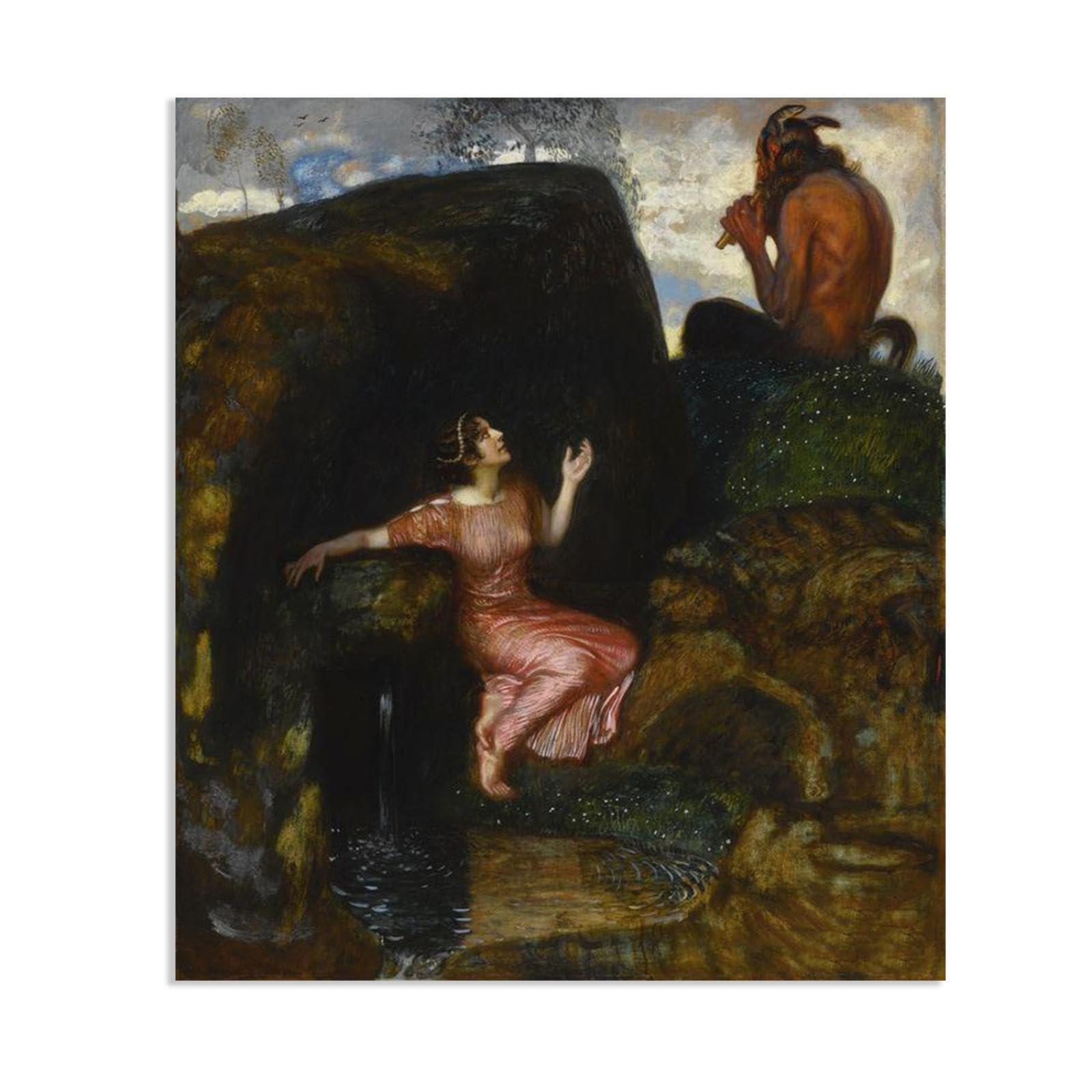 Hau3sh3a Unframed Franz Von Stuck Wall Art Print At The Source Franz Stuck Painting Reproduction Artwork Abstract Classic Wall Decor For Living Room Bathroom Office 90X70cm(36X28in) Frameless
