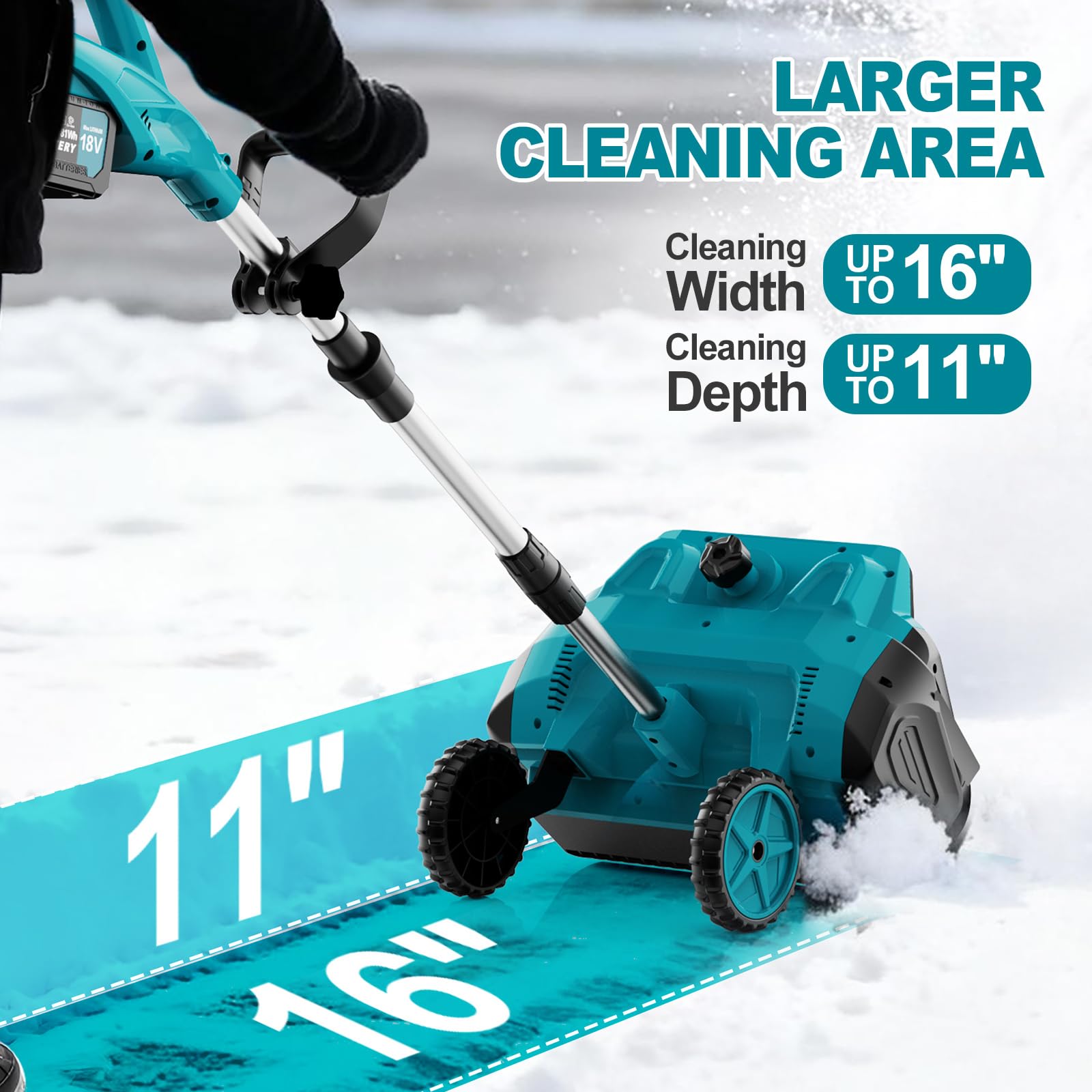 Fraise à Neige sans Fil avec 2x4,5Ah 18V Batteries, Pelle à Neige éLectrique,Brosse à Neige sans Fil 1000W, avec Largeur Déblaiement 40cm, Distance De Projection 8m, Portée et Direction Réglables