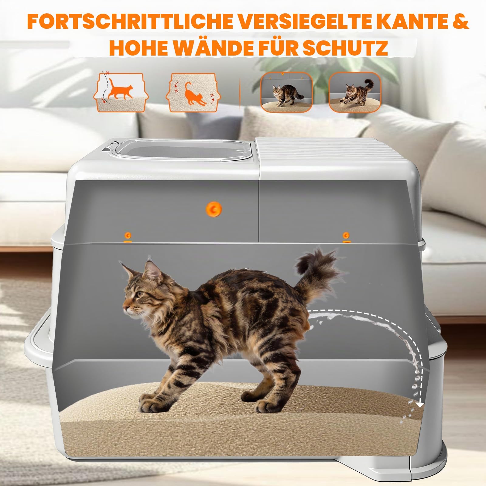 Homegroove Geschlossener Edelstahl-Katzenklo mit Schublade, XL Große Metall-Katzentoilette mit Deckel für Wohnungskatzen, Metall-Abdeckkasten mit Schaufel & Pedal (Hellgrau)